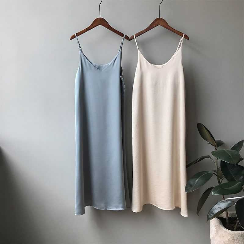 Spring summer 2022 Woman Tank Dress Casual Satin Sexy Camisole Elastic Female Home Beach Dresses v-neck camis sexy dress