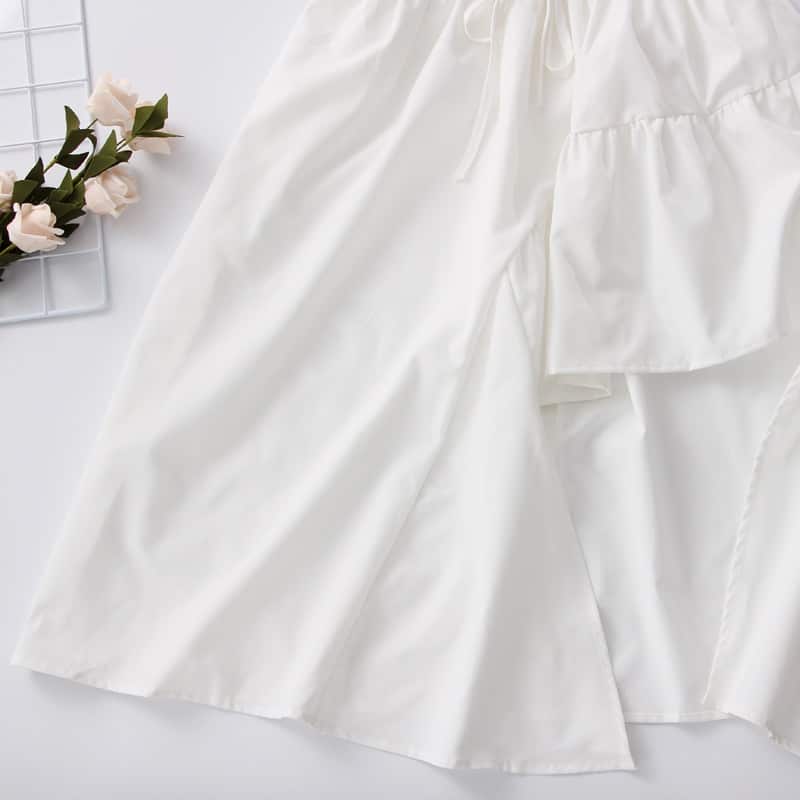 HOUZHOU Women's White Dress Summer Elegant Vintage Kawaii Puff Sleeve Midi Dress Square Collar Bandage Sundress Goth Outfits
