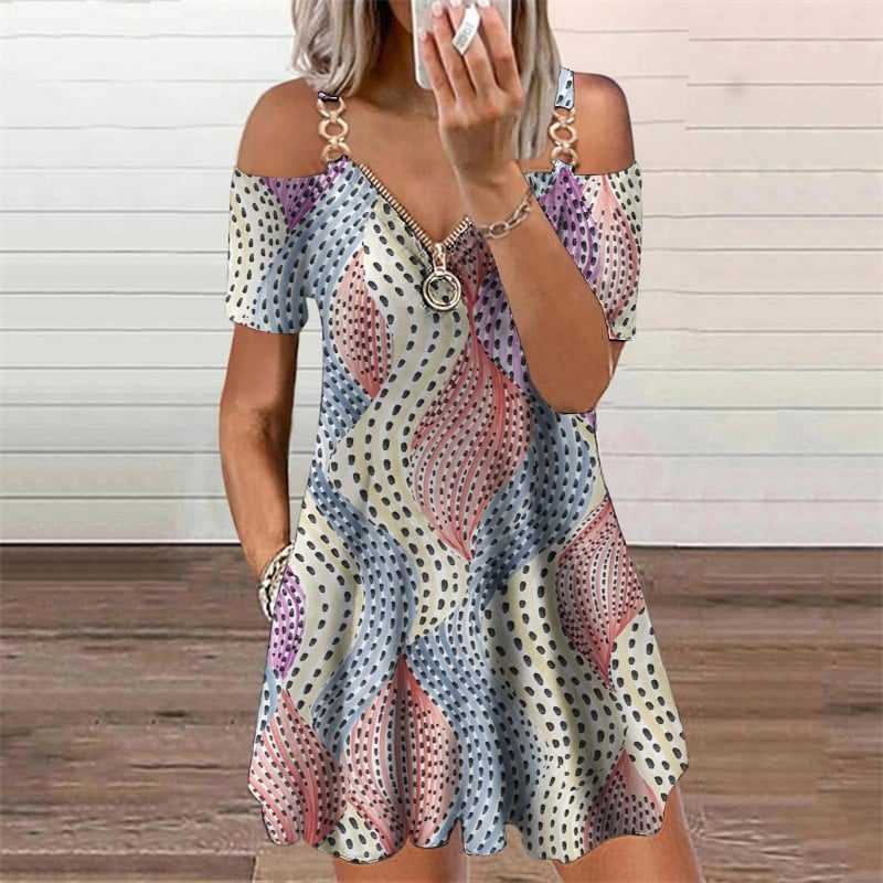Butterflies 3D Print Elegant Fashion Dress Women's Clothing 2021 Summer Zipper V-Neck Off Shoulder Casual Mini Dresses Oversized